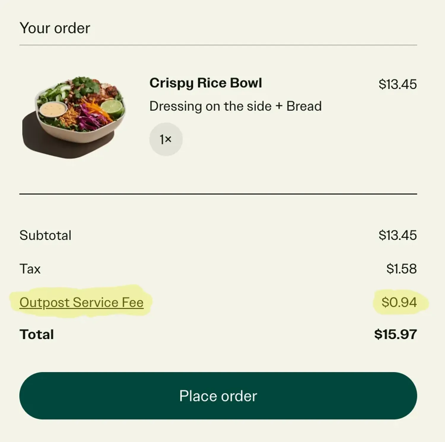 Screenshot of my Sweetgreen online order